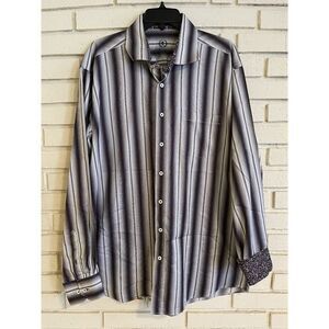 Bugatchi Men's‎ Flip Cuff XLarge Multicolor Classic Fit Striped Button Up